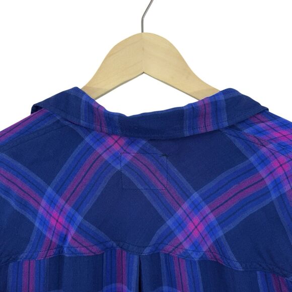 Rails Small Taitum Navy Ultra Violet Button Flannel Shirt Plaid Rayon Womens - Picture 14 of 15